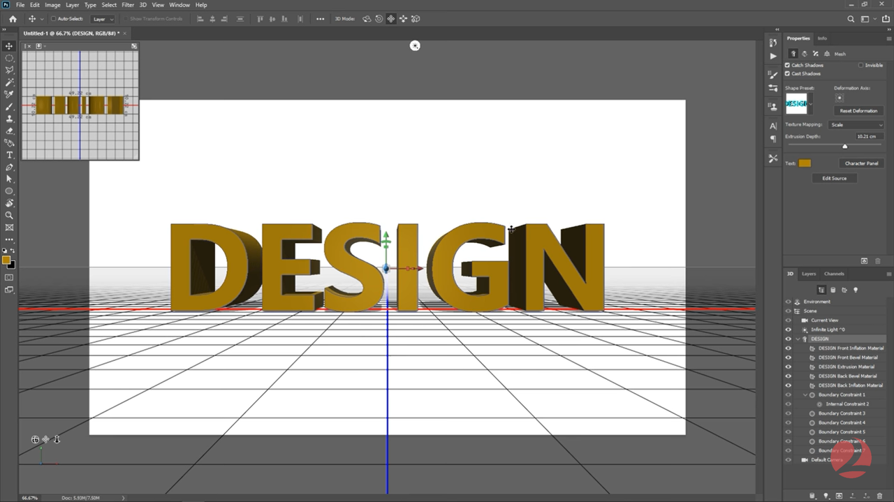 Setting up the scene for 3d text in Photoshop