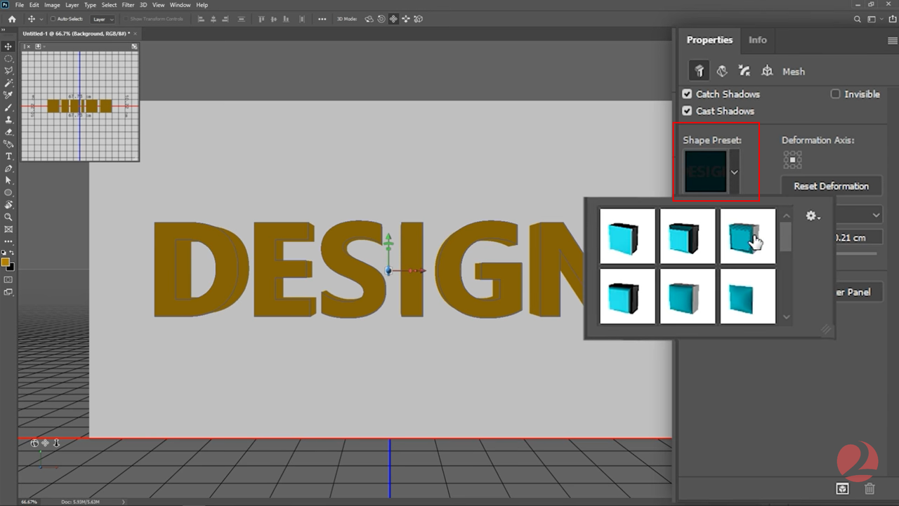 Adjusting 3D text shape in Photoshop