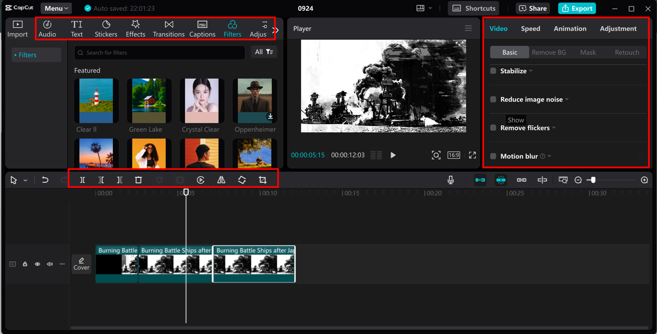 Enhancing video in the CapCut desktop video editor