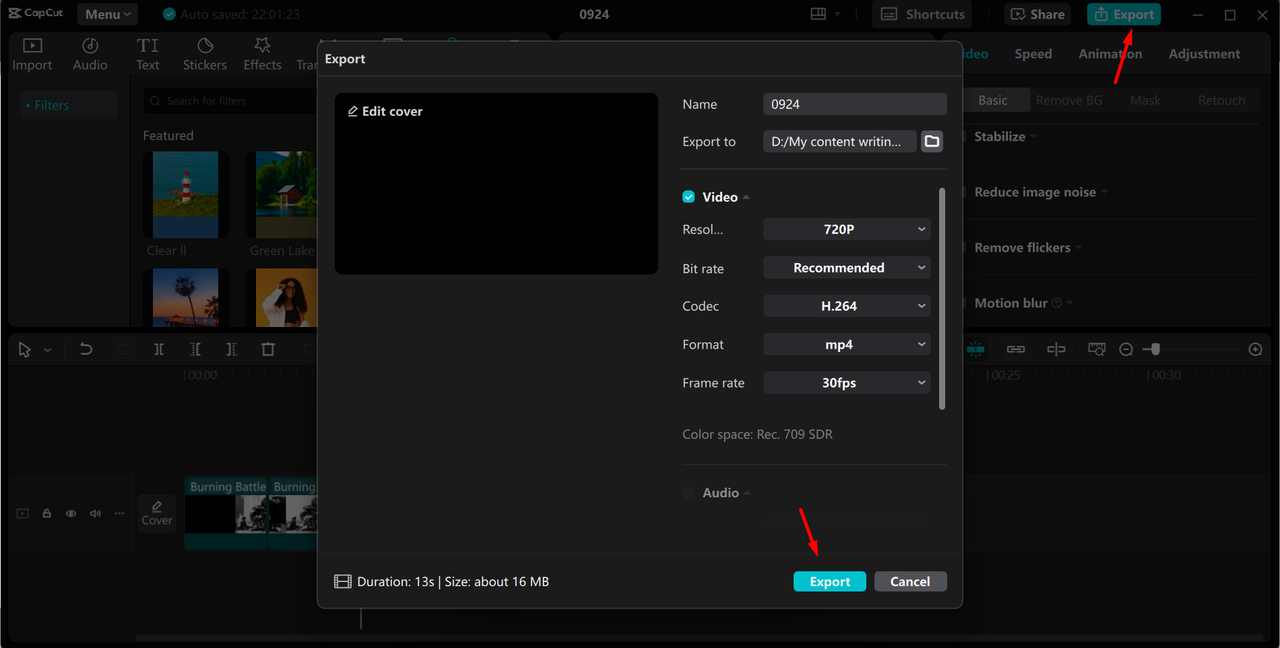 Exporting video from the CapCupt desktop video editor