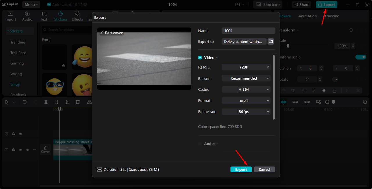 Exporting video from the CapCut desktop video editor