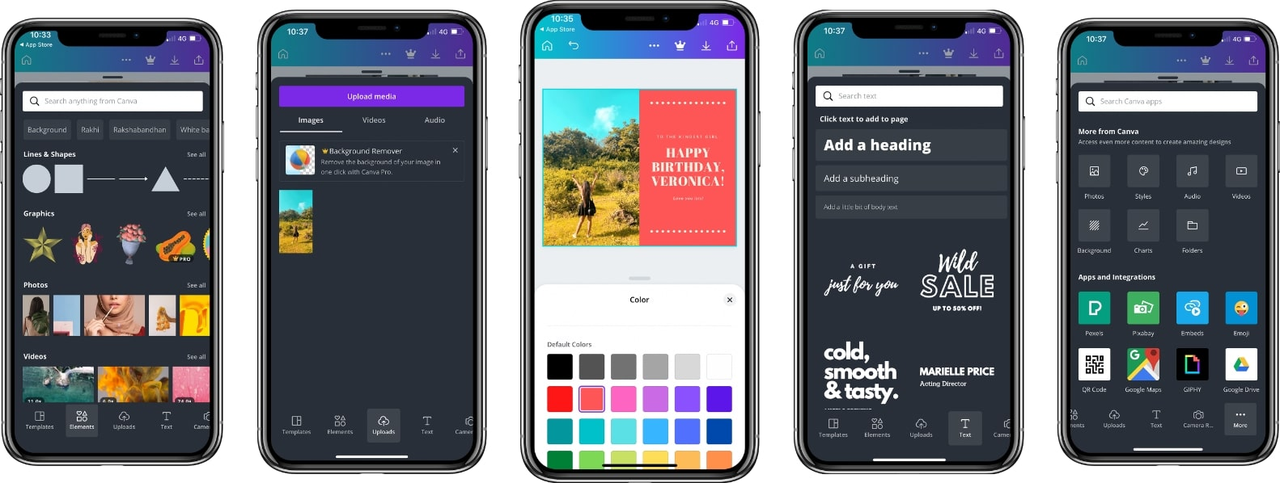 Interface of Canva app -  the best tool for creating designs on mobile