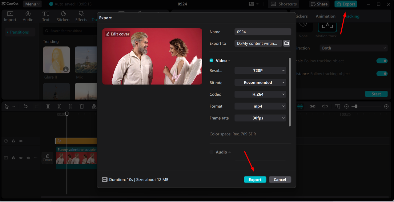 Exporting the video from the CapCut desktop video editor