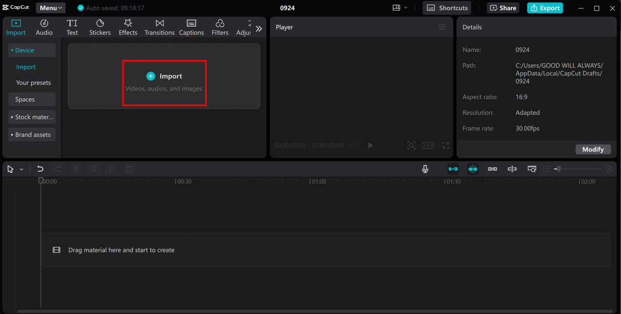 Importing a video to the CapCut desktop video editor 