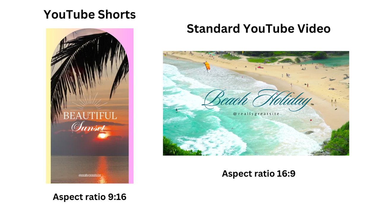 Interface showing the aspect ratio of standard YouTube videos and YouTube shorts