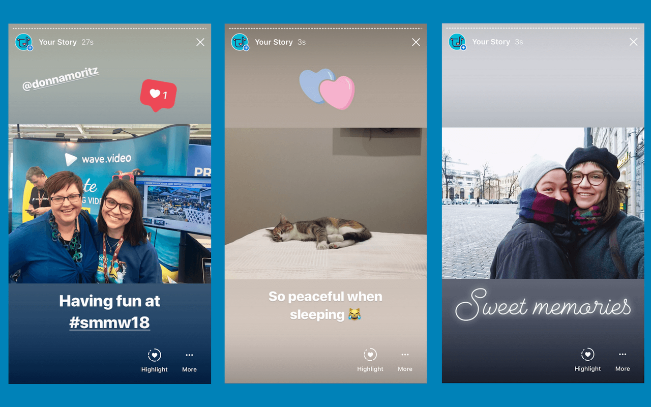 Instagram Story video sizes of 1080 x 1920 pixels for exciting, full-screen content