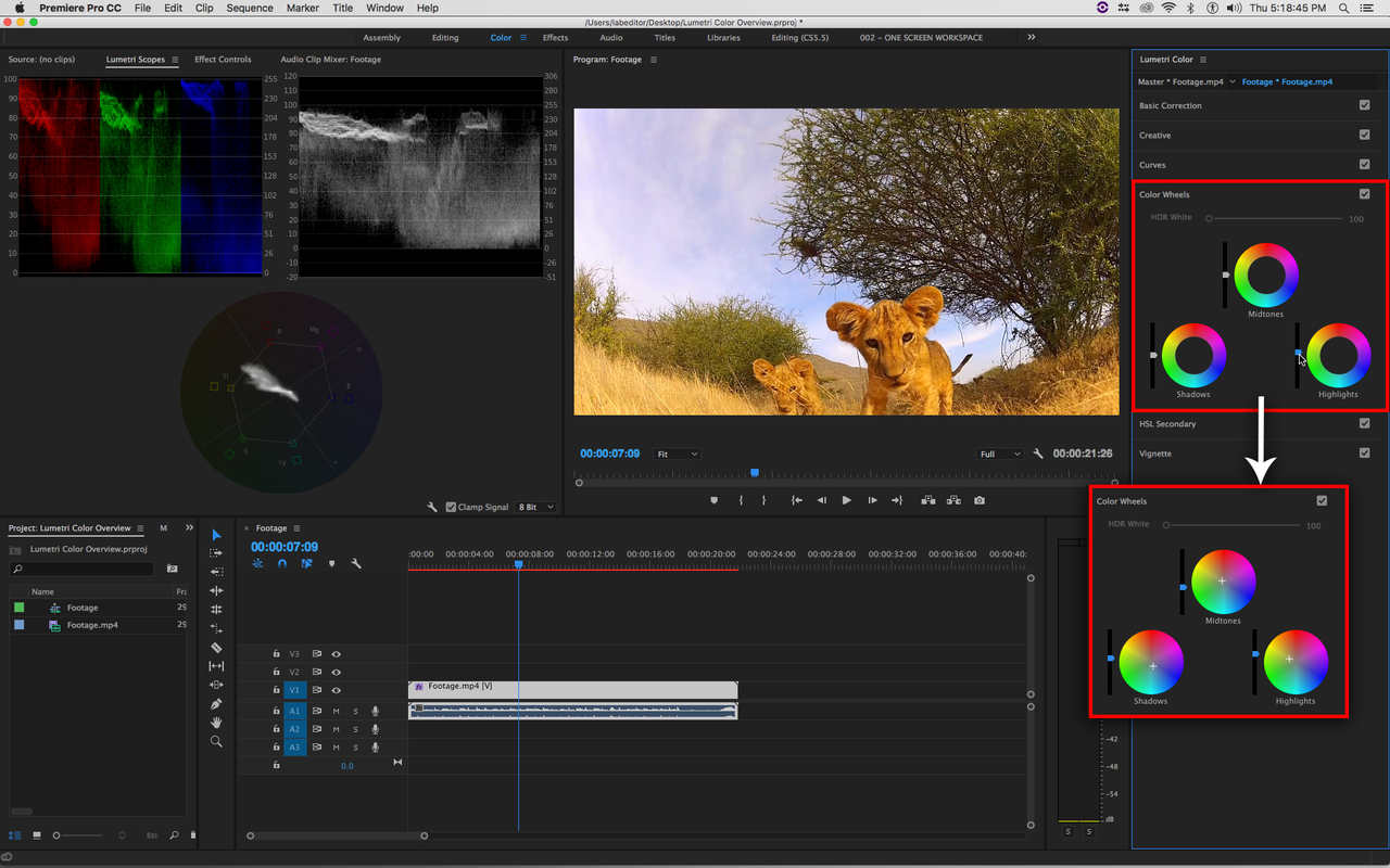 Applying the color grading LUTs to a video in After Effects