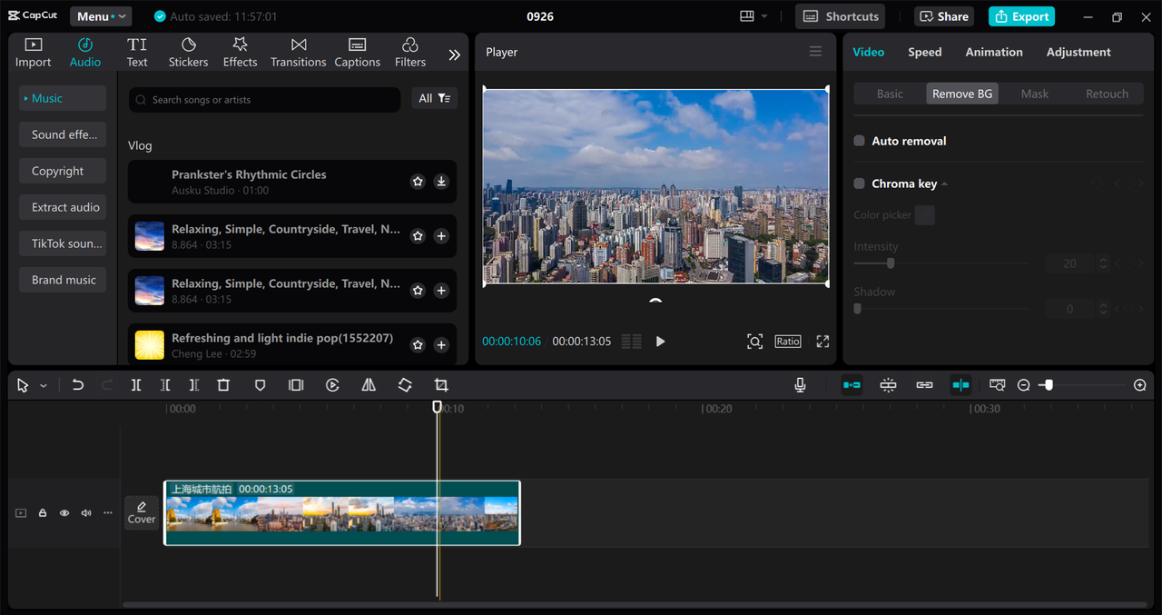 Interface of the CapCut desktop video editor - alternative way to do color grading on PC