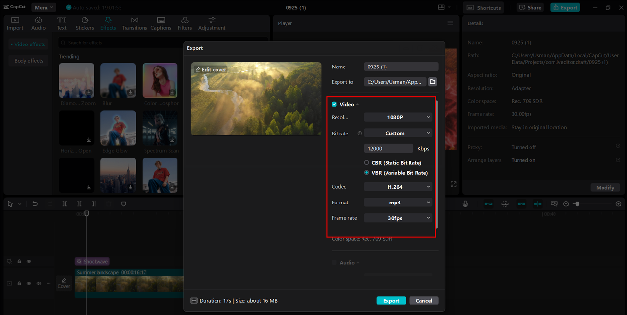 Compressing the video for Twitter upload using CapCut 