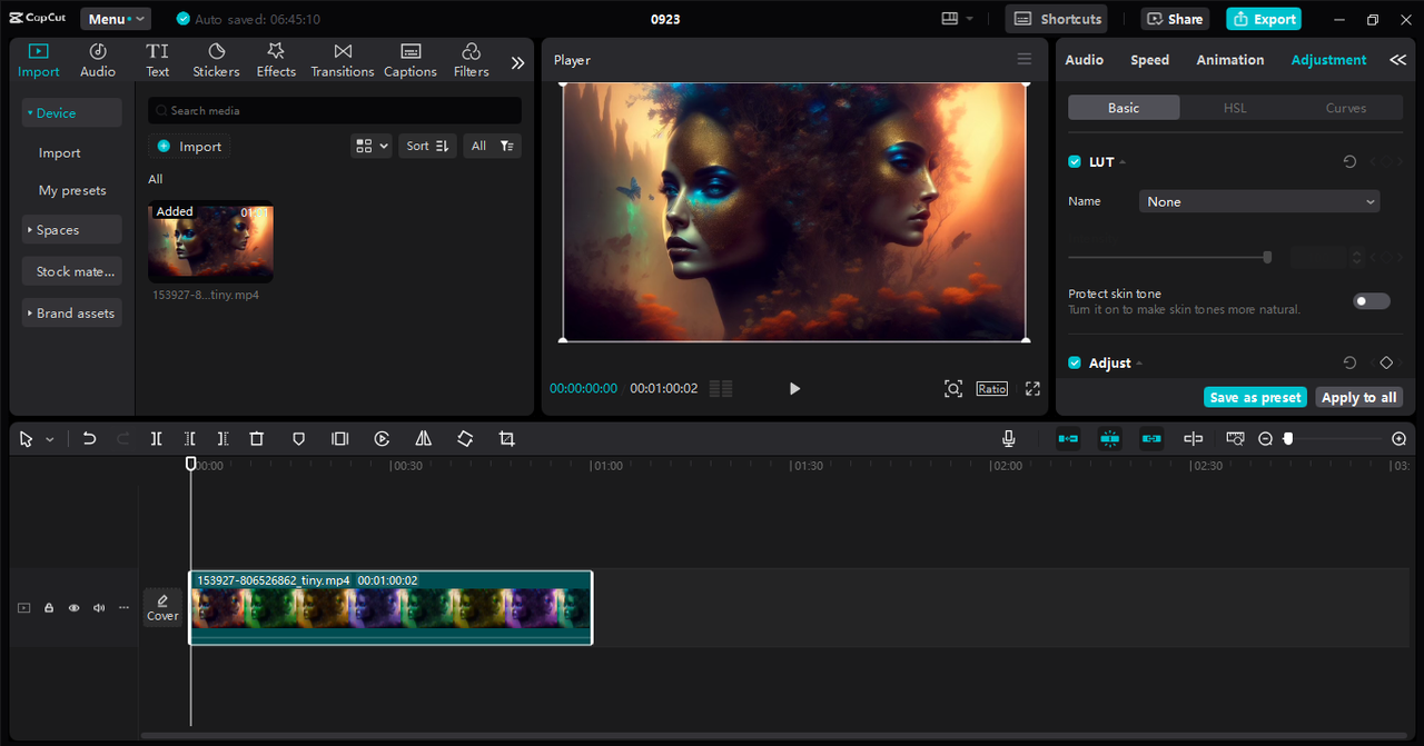 Editing interface of the CapCut desktop video editor - a perfect tool to adjust the Pinterest video size