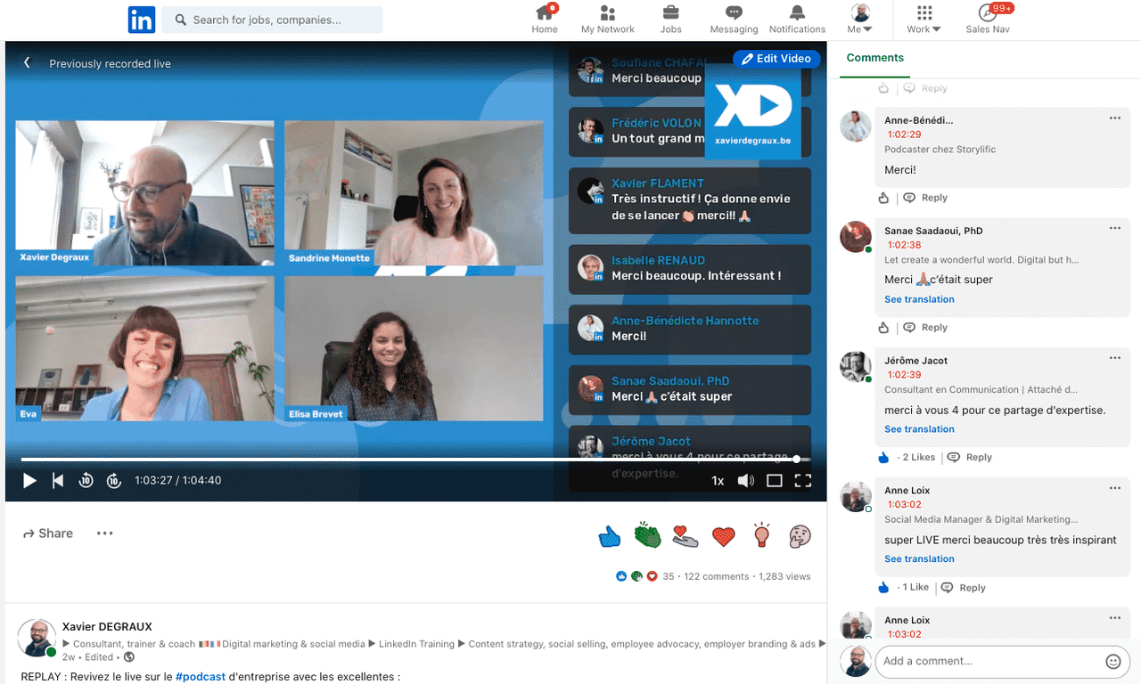 Example of LinkedIn live video