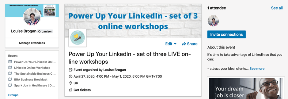 Example of LinkedIn events