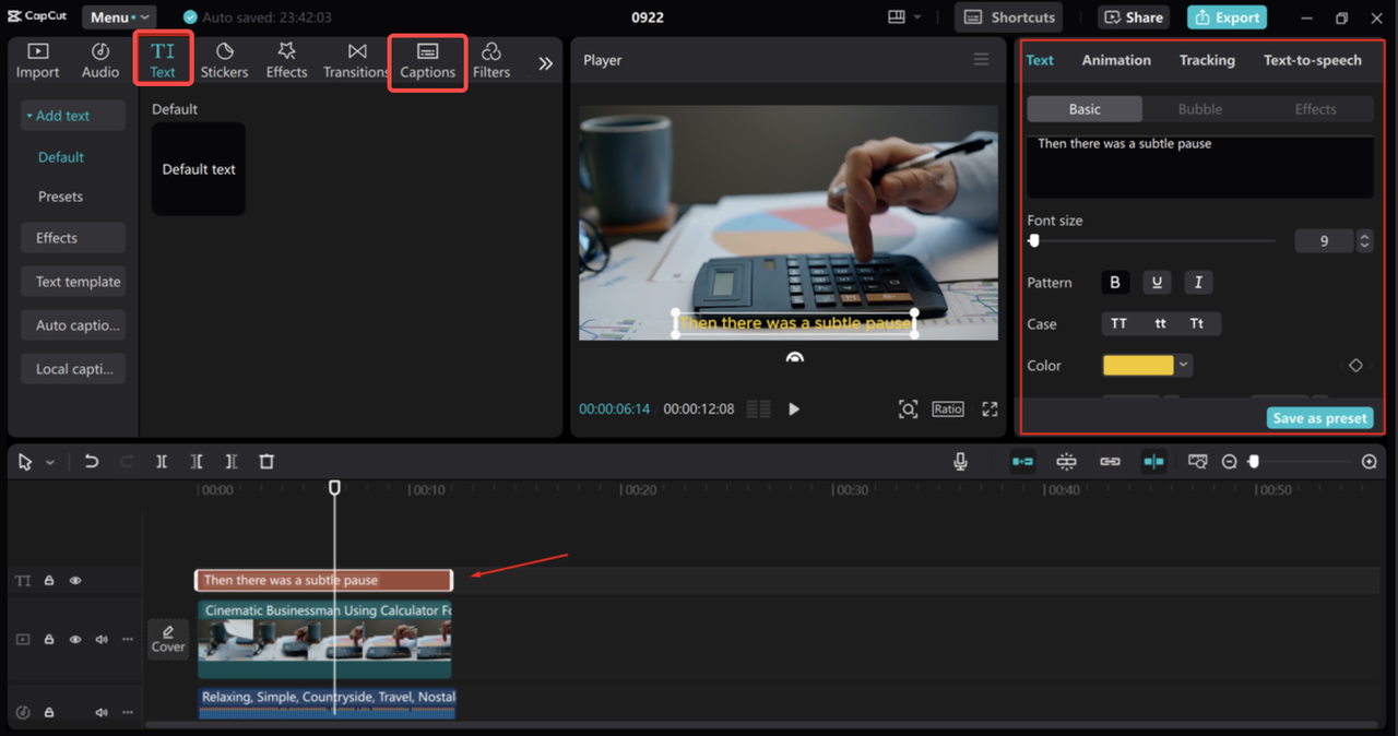 Adding and customizing subtitles to the videos in the CapCut desktop video editor