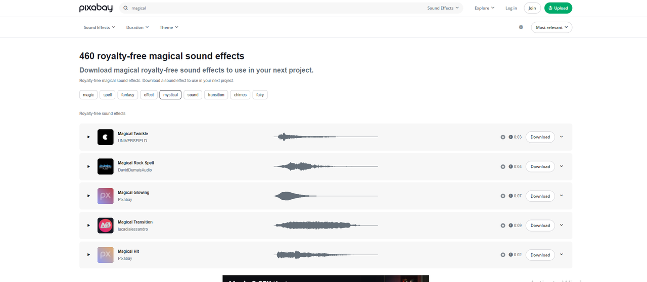 Pixabay provides royalty-free magic sound download effects