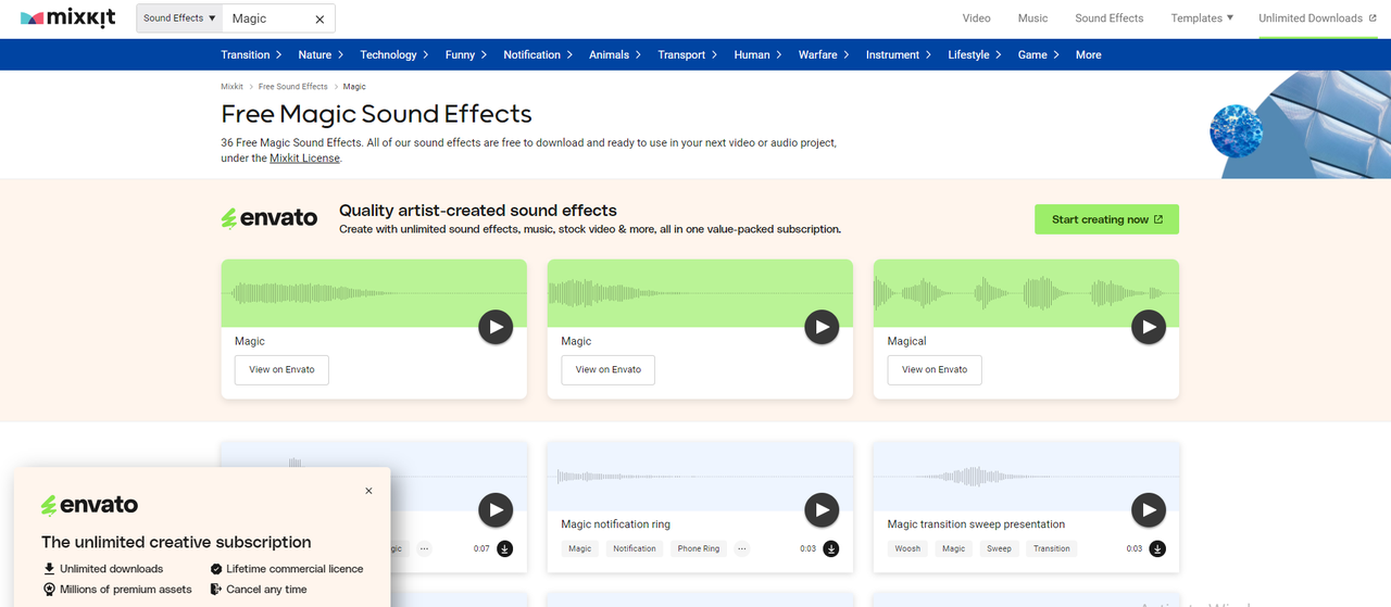 Mixkit offers a collection of free magic sound effects