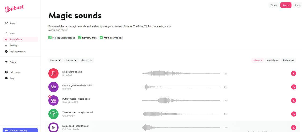 Uppbeat provides a diverse collection of magic sounds fx