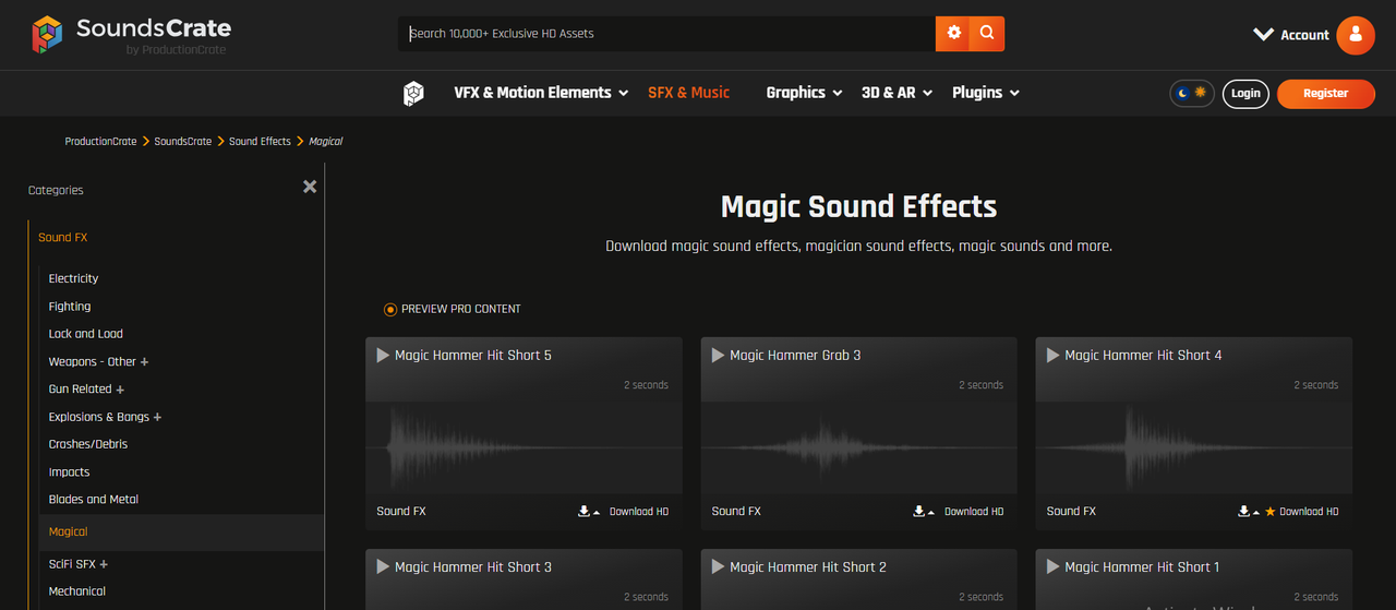 Soundscrate provides a variety of magic sound mp3 effects