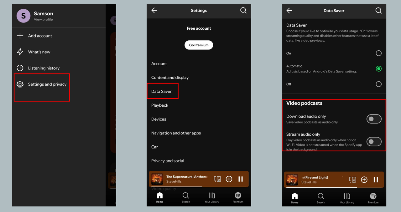 How to adjust data settings on the Spotify app