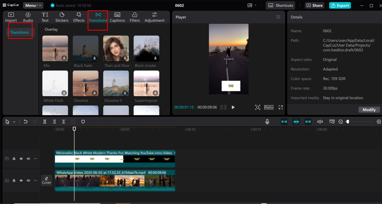 how to add transition overlays in CapCut