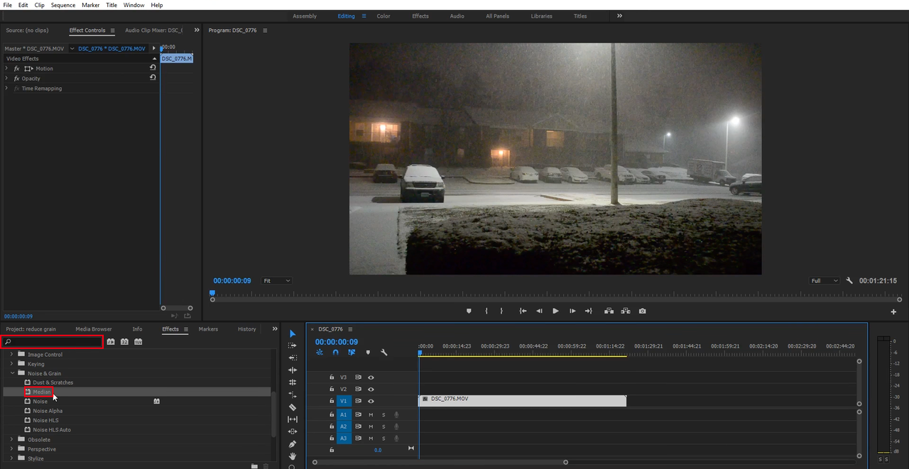 Denoise Adobe Premiere video effect median