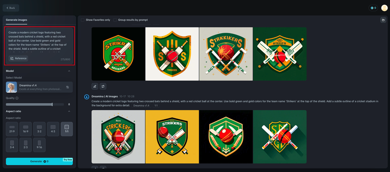 Write a prompt in a cricket team logo maker