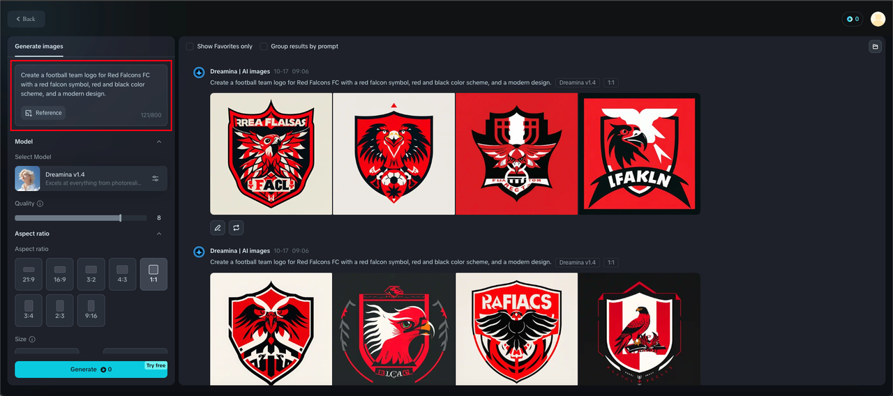 Write a prompt to create a football logo online  