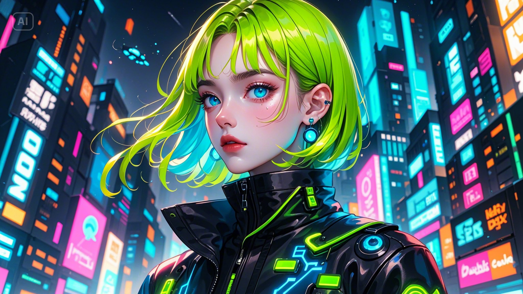 Cyberpunk hacker waifu example