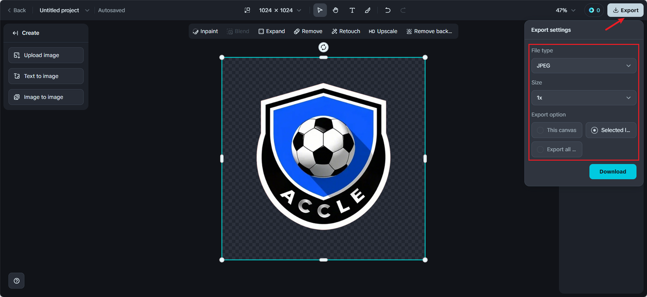 Export your soccer logo design