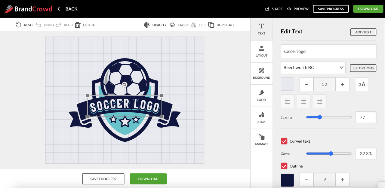 BrandCrowd soccer logo generator