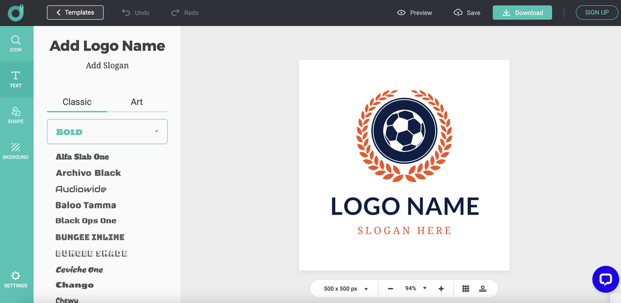 DesignEvo soccer team logo creator