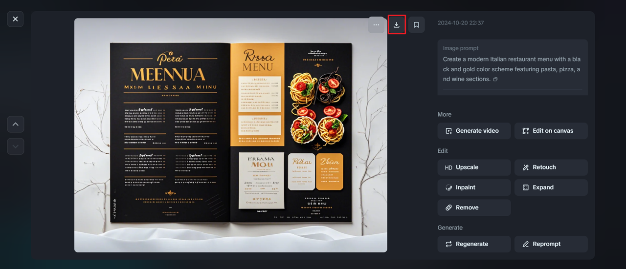 Click the download icon restaurant food menu design