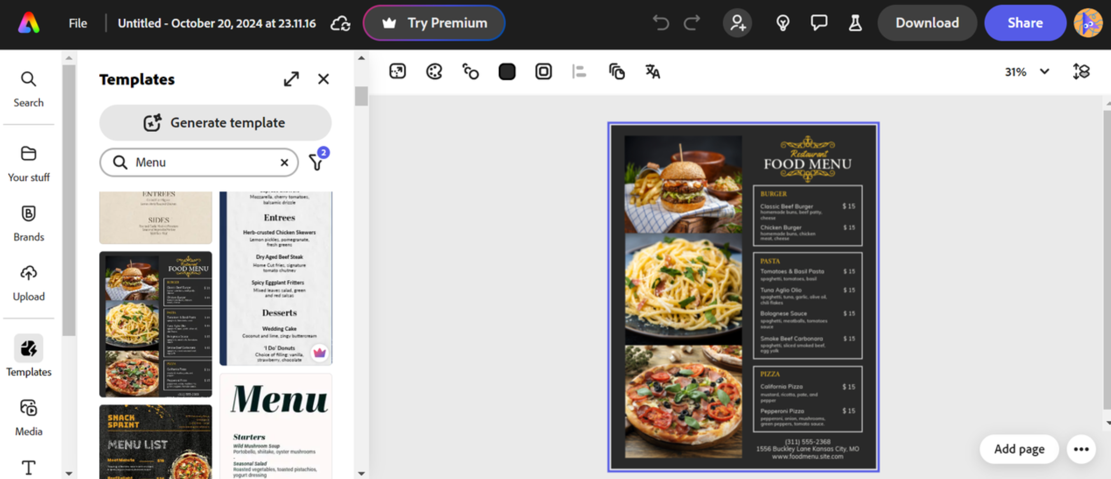 Browse through Adobe Express restaurant menu design templates