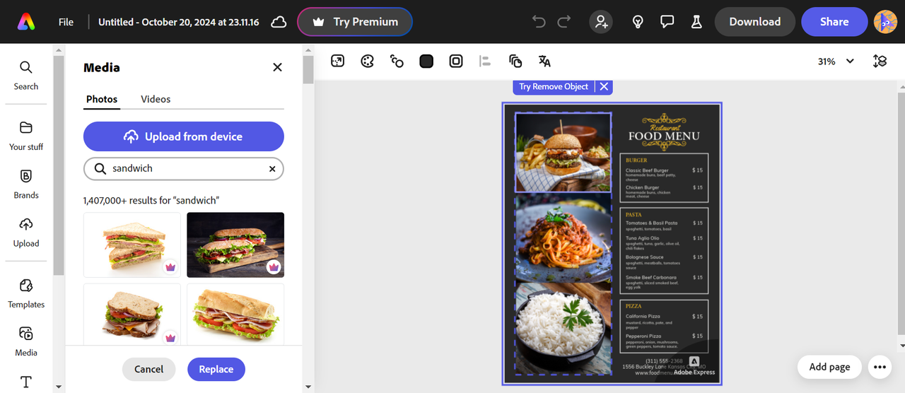 Customize your menu design