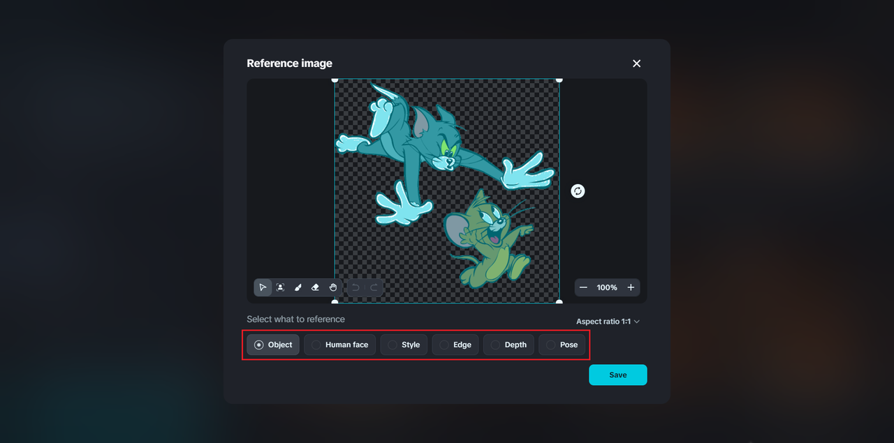 configuring settings for the reference image in Dreamina