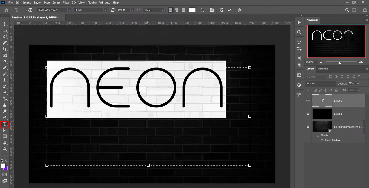  Adding text to make a neon effect in Photoshop