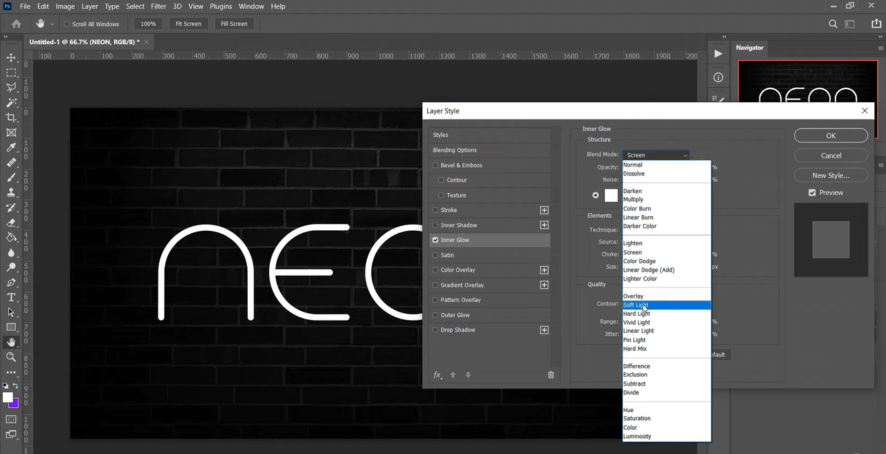  Applying outer and inner glow to create neon fonts in Photoshop