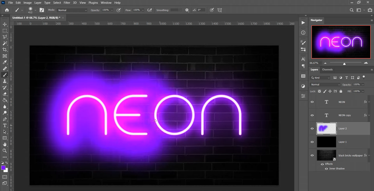 Adding a neon tube effect in Photoshop 