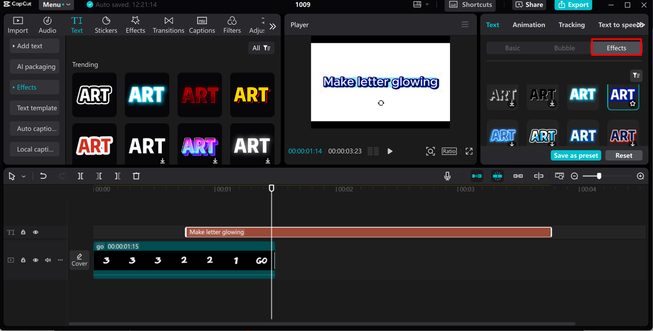 Editing interface of the CapCut desktop video editor - a perfect tool for adding neon text effects to your videos