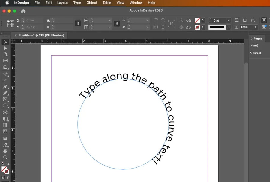 Displaying how to create curved text in InDesign