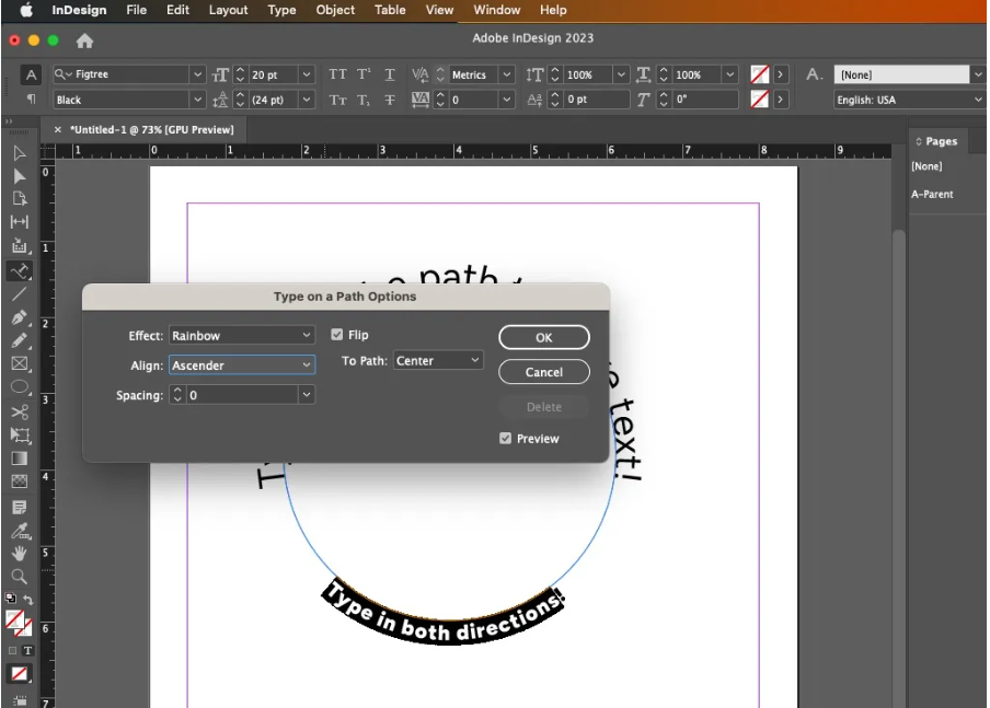 Adjusting the position and style of a text in InDesign