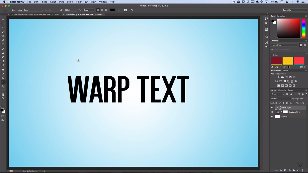 Selecting the warp text tool in Adobe Photoshop