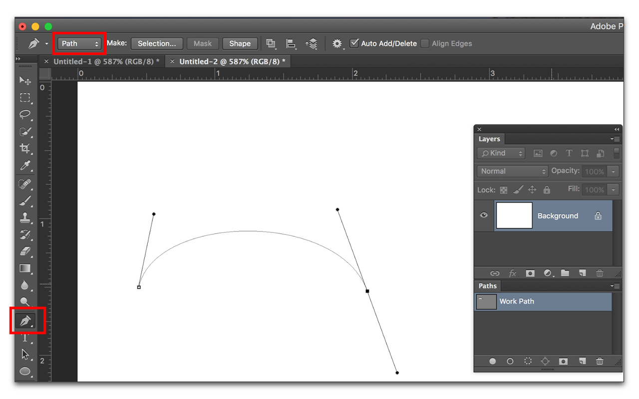 Setting anchor point for the curve in Adobe Photoshop