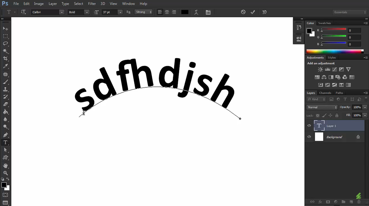 Showing how to curve text in Photoshop using the path tool