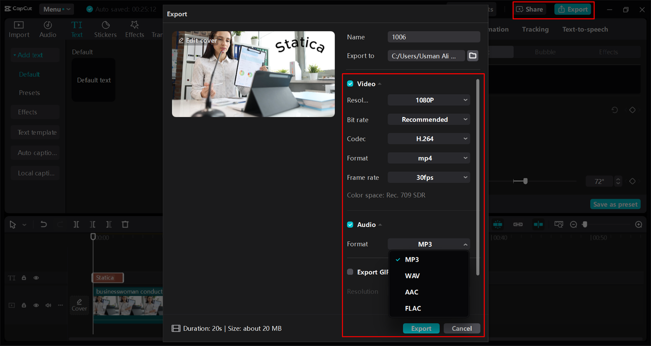 Exporting a video from the CapCut desktop video editor