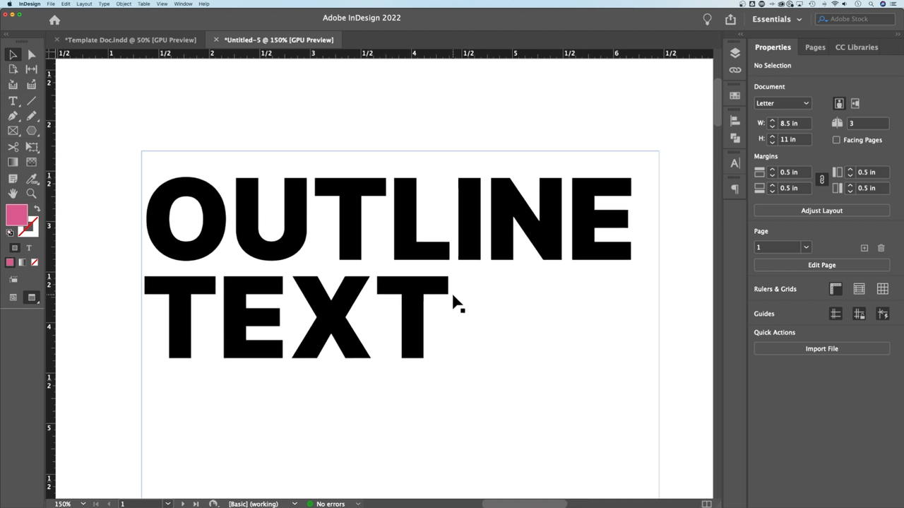 Adding text to apply stroke effect in InDesign