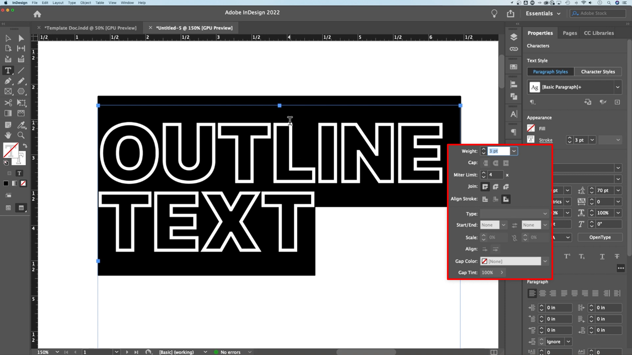 Adjusting the stroke effect in InDesign