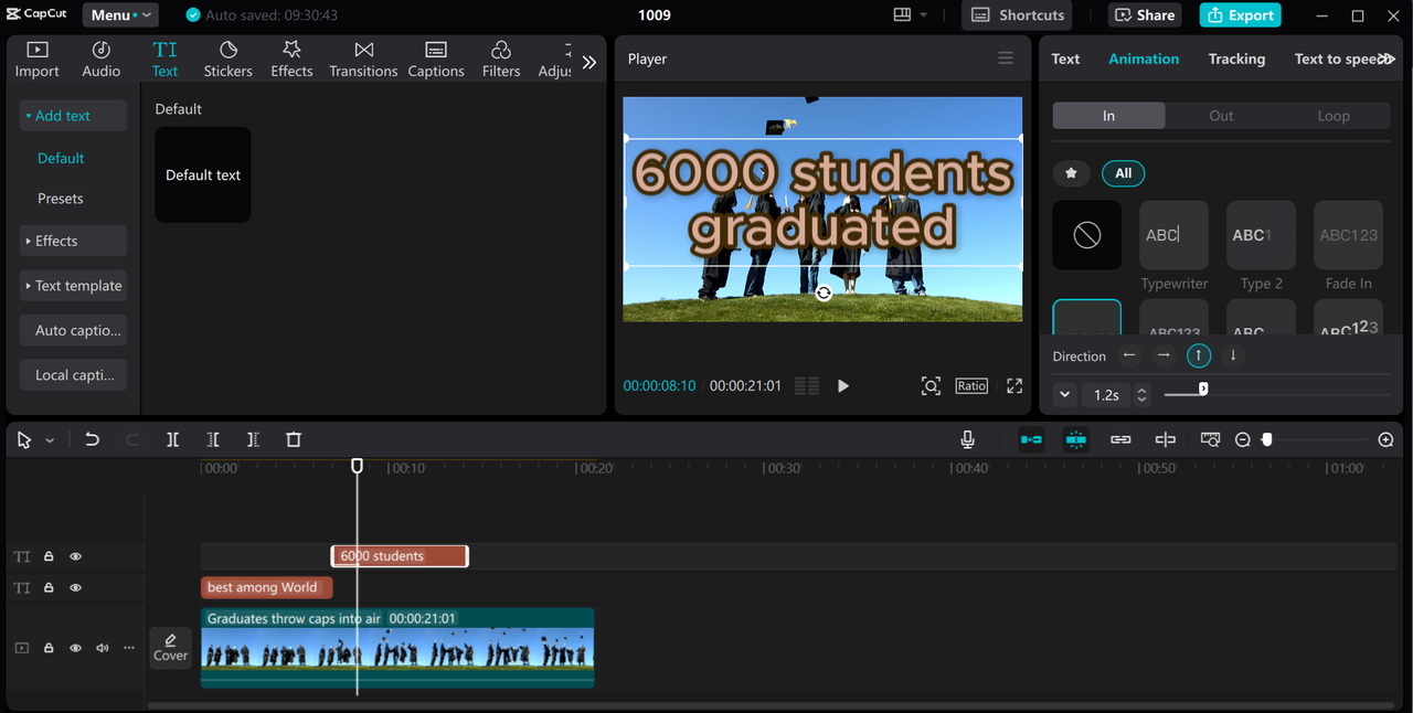 Editing interface of the CapCut desktop video editor - a perfect tool to add stroke to outline text