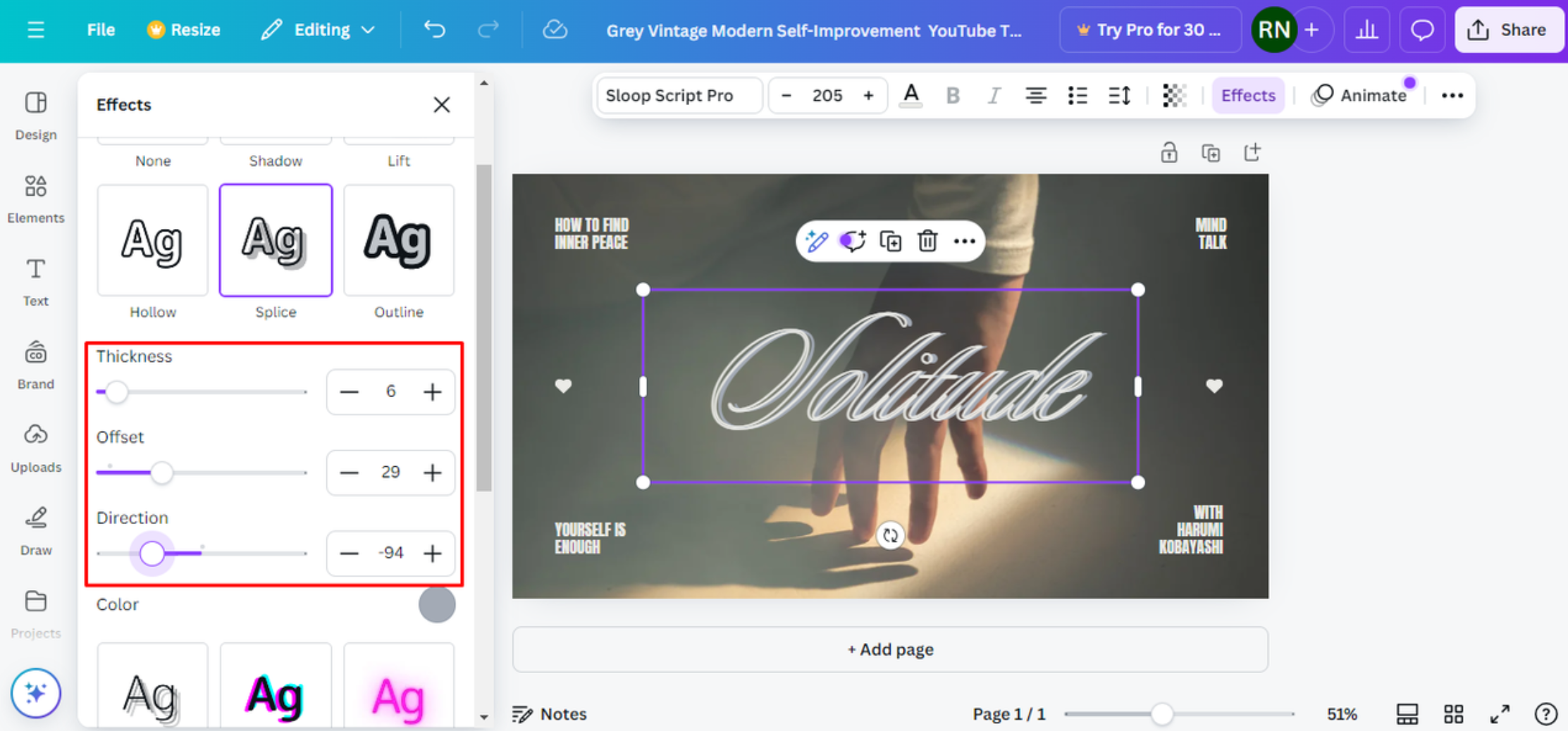 Adjusting the thickness and positions of the text outline in Canva