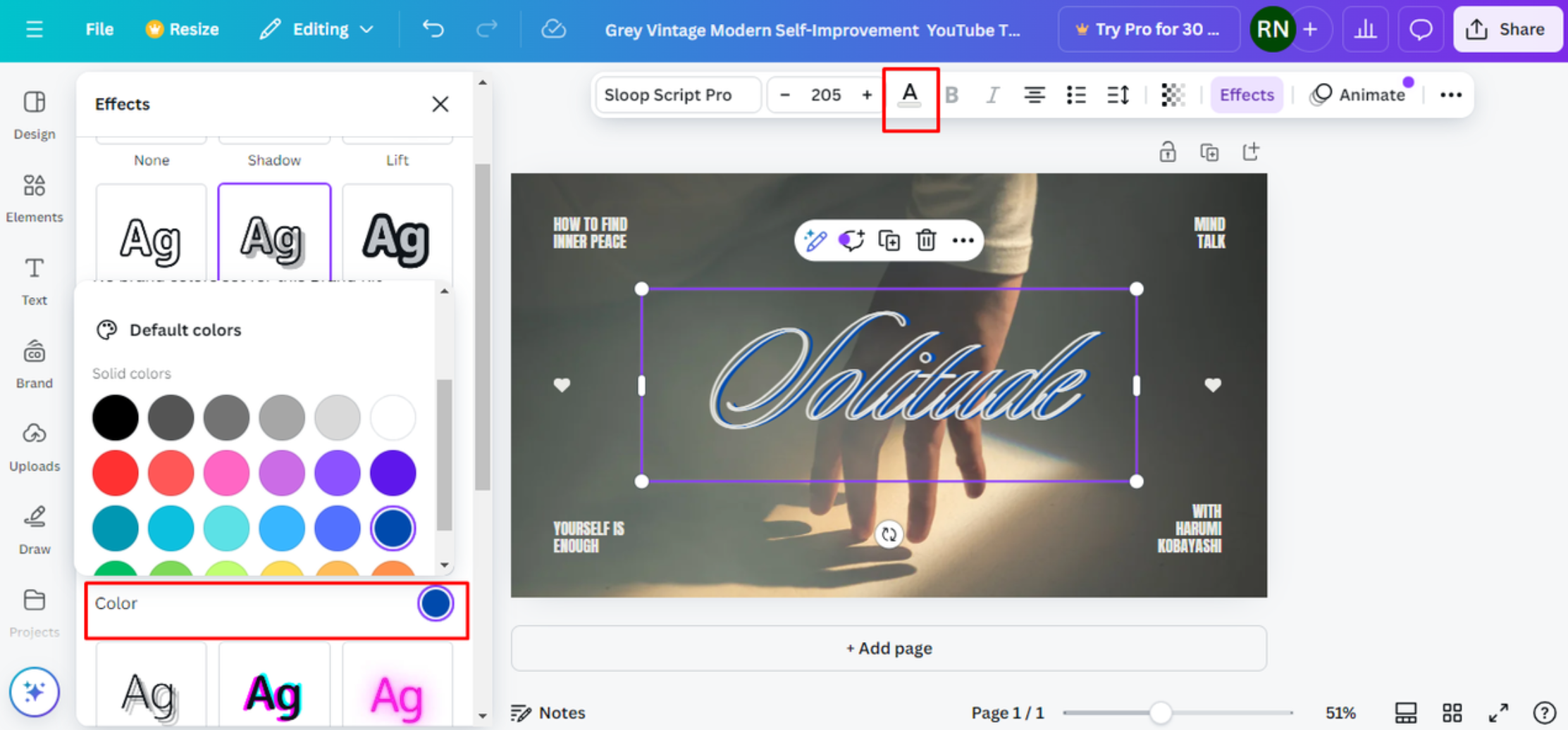 Using Color Swatch and Text Color selector for Splice effect in Canva