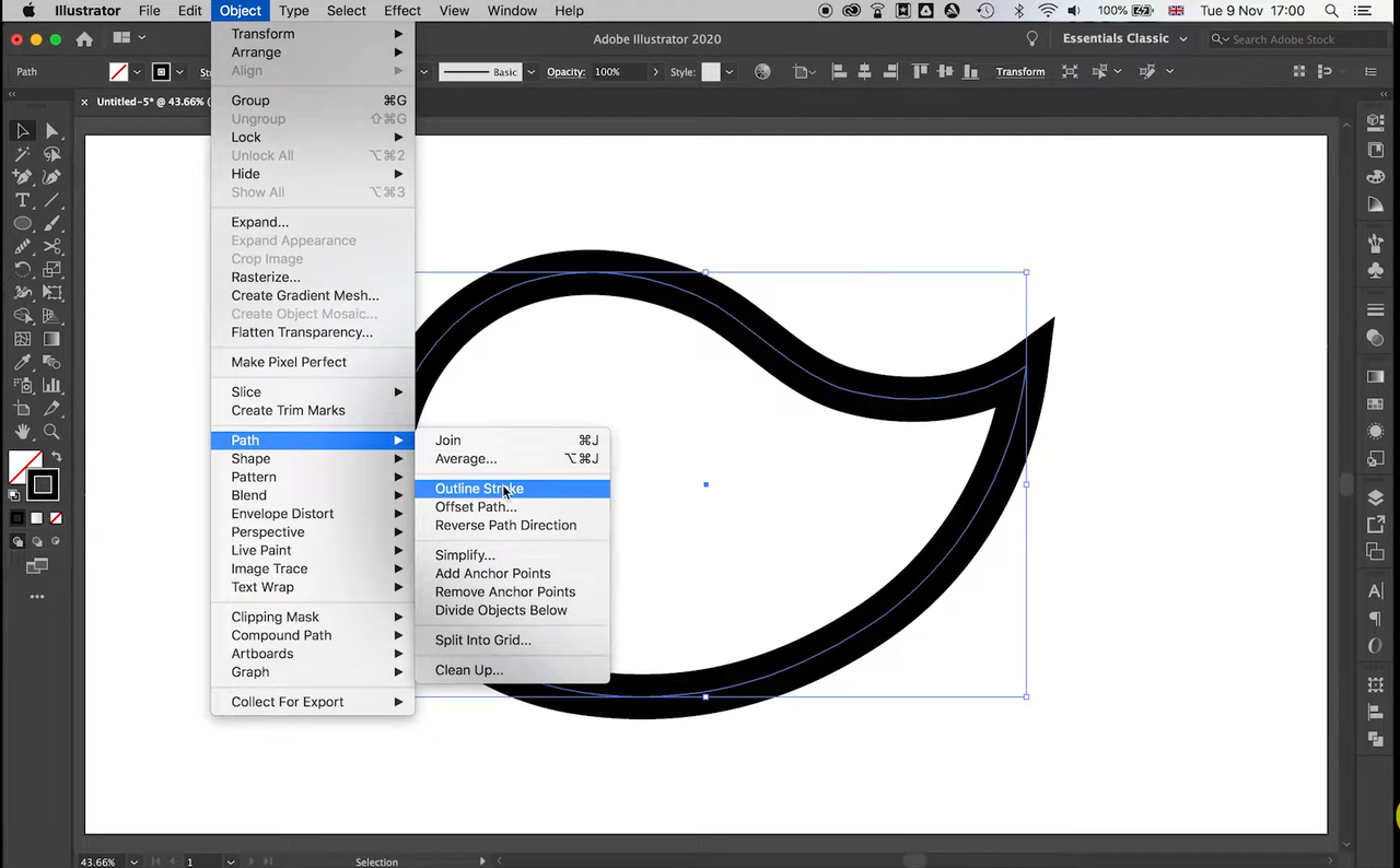 Showing how to convert to outlines in Illustrator